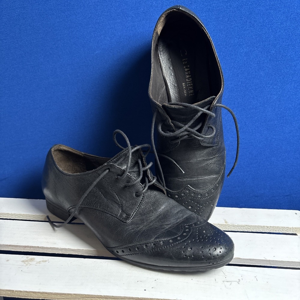leather woman's Shoes La Canadienne Black Loafers Sz 38 Made In Italy